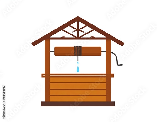 Wallpaper Mural A cartoon illustration of a wooden well with a dripping water droplet Torontodigital.ca