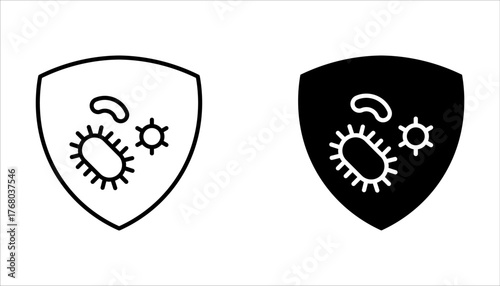 Antibacterial protection or immune system icon set. Health bacteria virus protection. bacteria attack with shield on white background