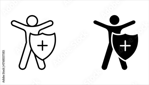 Antibacterial protection or immune system icon set. Health bacteria virus protection. bacteria attack with shield on white background