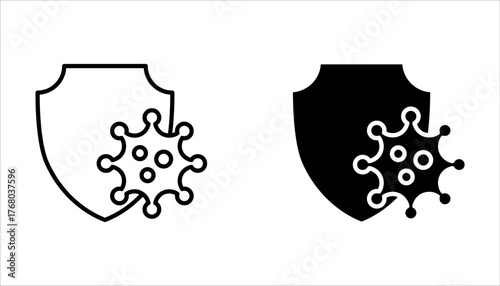 Antibacterial protection or immune system icon set. Health bacteria virus protection. bacteria attack with shield on white background