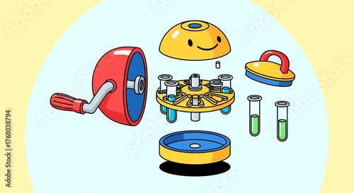 Colorful Hand-Crank Centrifuge with Test Tubes for Educational Science Experiments.