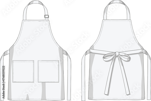 Apron front and back view, vector illustration, kitchen uniform design, cooking garment template, chef outfit drawing, fashion flat technical sketch