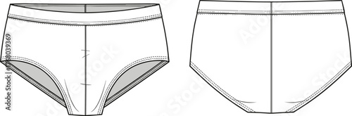 Women underwear front and back view, vector illustration, fashion flat sketch, lingerie design template, clothing pattern, apparel technical drawing