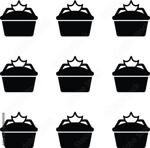 Vector illustration silhouettes of a bento box with a crown on top. 