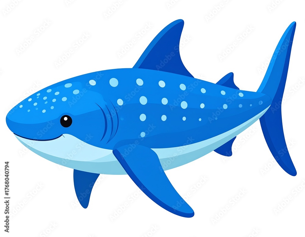 Obraz premium A cartoon illustration of a large, blue sea creature with a spotted pattern on its body, fins, and tail. It has a friendly expression