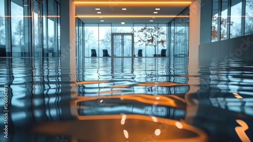 Wallpaper Mural Modern office space flooded with water reflecting ceiling lights and glass walls with an eerie and calm atmosphere Torontodigital.ca