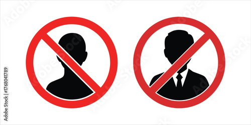Two silhouette figures inside red prohibition circles indicating no entry or forbidden access