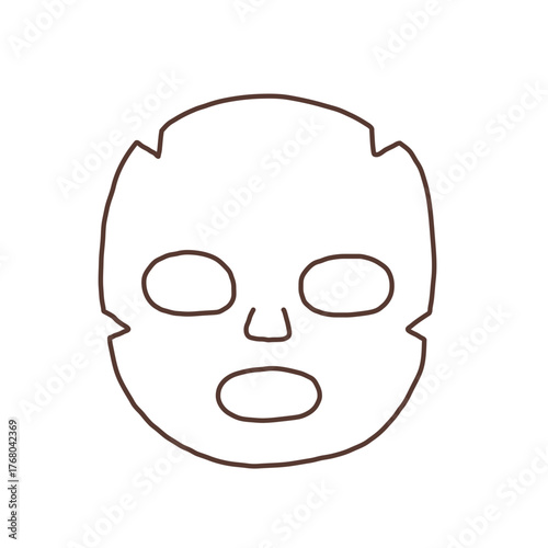Simple line drawing of a facial sheet mask, featuring cutouts for the eyes, nose, and mouth.
