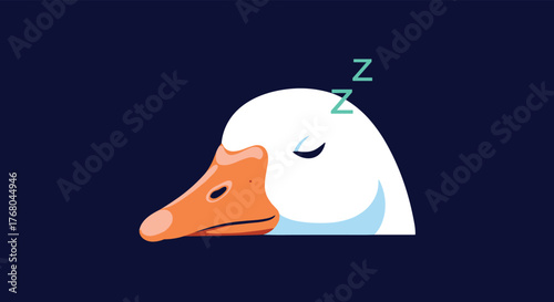 A peaceful cartoon illustration of a white goose with closed eyes and Zz symbols, soundly sleeping against a dark blue background.
