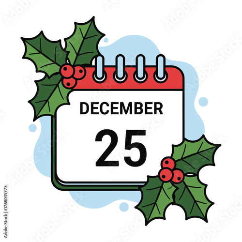 Tableau sur toile Calendar showing december 25 with holly