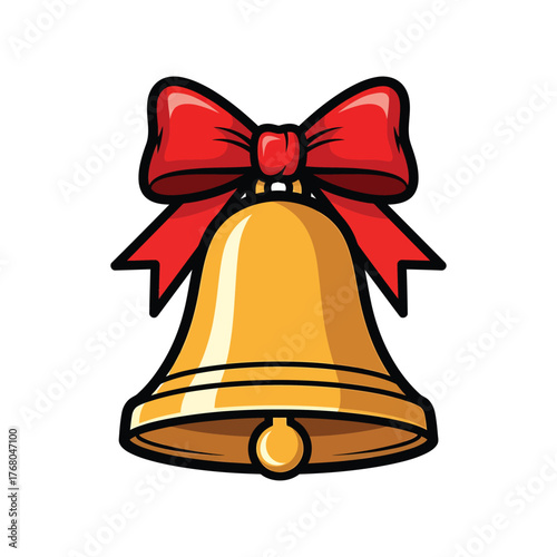 Golden christmas bell with a red bow
