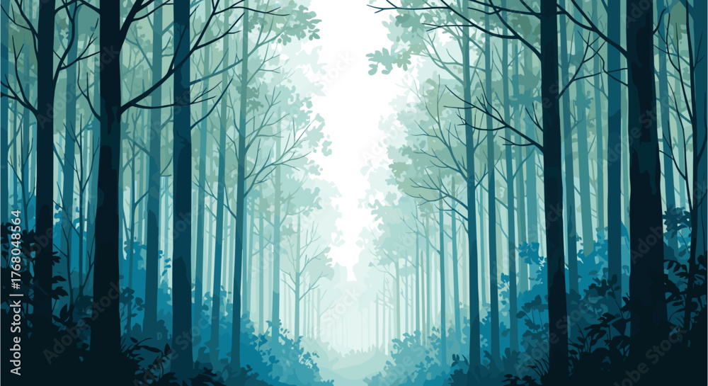 Naklejka premium Ethereal forest path bathed in soft mystical light, creating a serene and enchanting natural scene