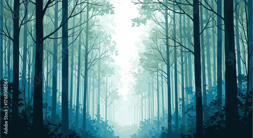 Ethereal forest path bathed in soft mystical light, creating a serene and enchanting natural scene