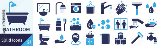 ベクターのバスルームに関するシルエットアイコンセット
