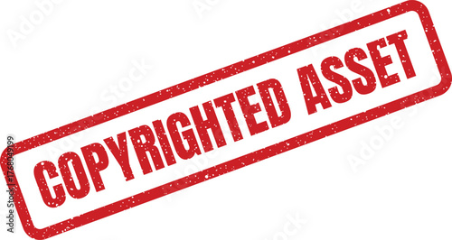 A grunge style rubber stamp featuring the words COPYRIGHTED ASSET in a diagonal orientation with speckled texture