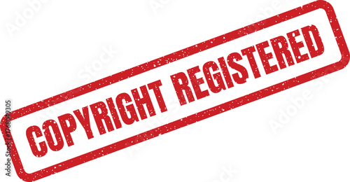 A grunge textured rectangular label featuring bold COPYRIGHT REGISTERED text, ideal for legal and official document usage