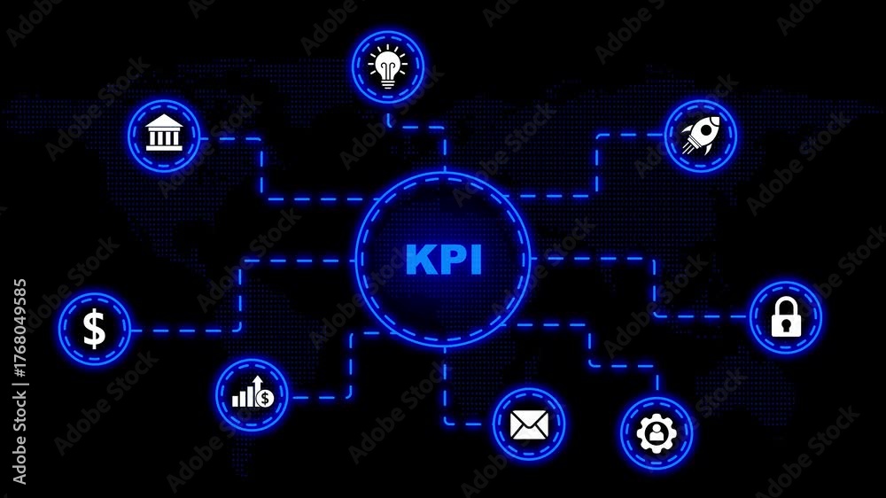KPI Key Performance Indicator Business Strategy Network Icons on World ...