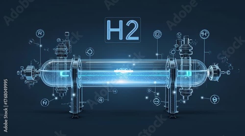 A technological illustration showcasing a hydrogen gas reactor