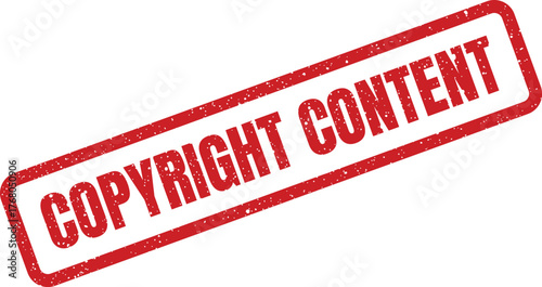 Bold red grunge effect rubber stamp with the distinct uppercase lettering COPYRIGHT CONTENT indicating protected information