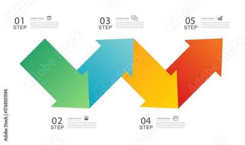 Colorful 4 arrow infographic workflow step process design template.