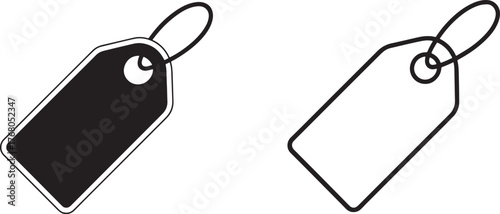 Blank product tag and filled price label icon for retail and shopping