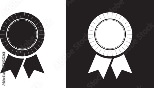 Award ribbon emblem icon in black and white side by side for recognition and achievement