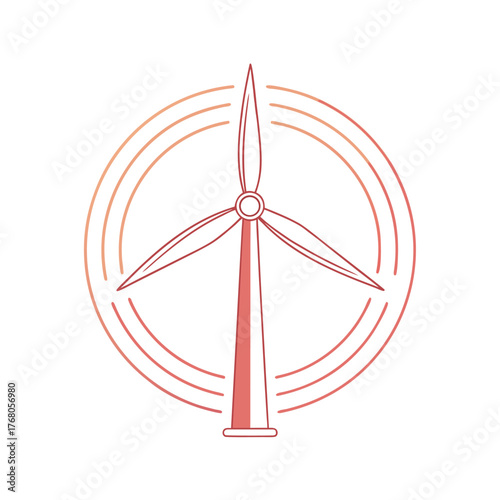 Red and Orange Gradient Wind Turbine Icon within Concentric Circles renewable energy