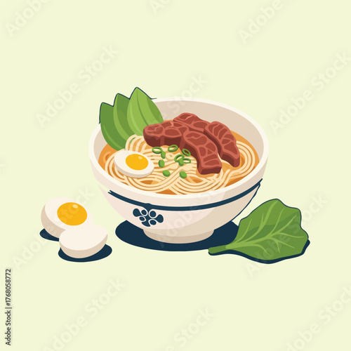 Delicious Ramen Noodles with Meat and Egg.