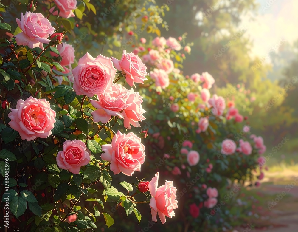 custom made wallpaper toronto digitalA vibrant and lush garden filled with blooming pink roses under sunlight