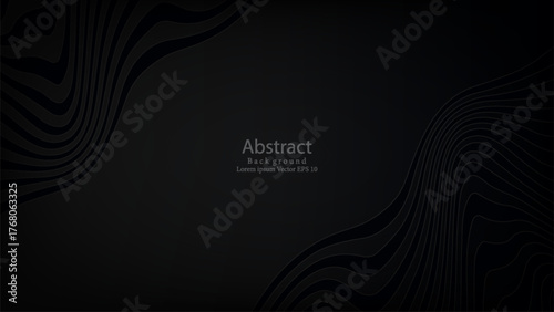 Modern black background featuring elegant wavy lines and smooth flowing contours with subtle 3D depth effect. Perfect for luxury branding, corporate design, technology presentations