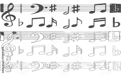grunge music notes on a paper