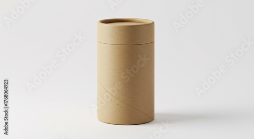 A simple brown cardboard tube container with a lid, an eco-friendly packaging solution for mailing or storage, isolated on a clean white background