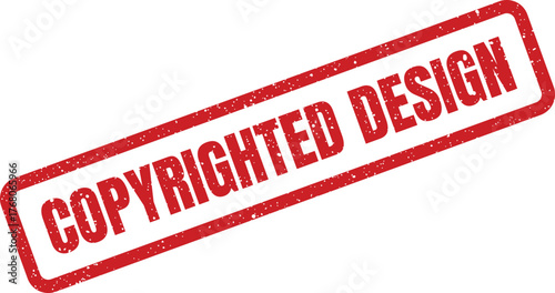 Red textured rectangular rubber stamp indicating a legally protected visual design or graphic layout