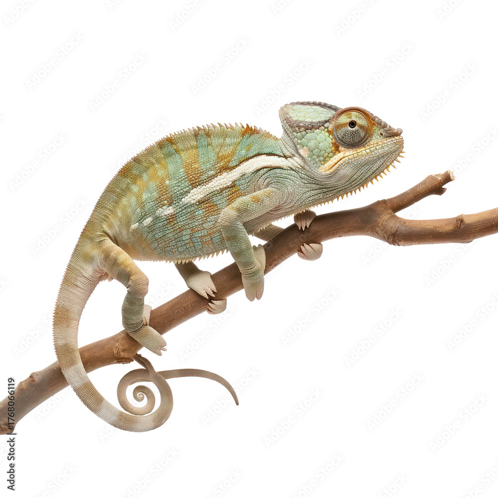 Obraz premium Chameleon side view full body isolate on transparent background