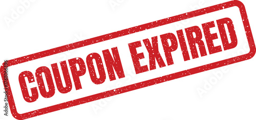 Red textured rubber stamp showing coupon expired for promotional offers and discount validity