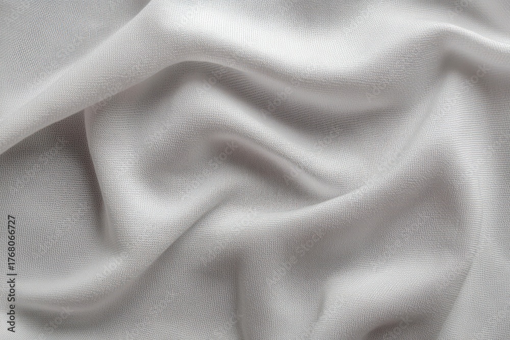 Obraz premium Close-up of soft, light gray fabric with gentle folds and texture creating a smooth, flowing pattern under soft lighting