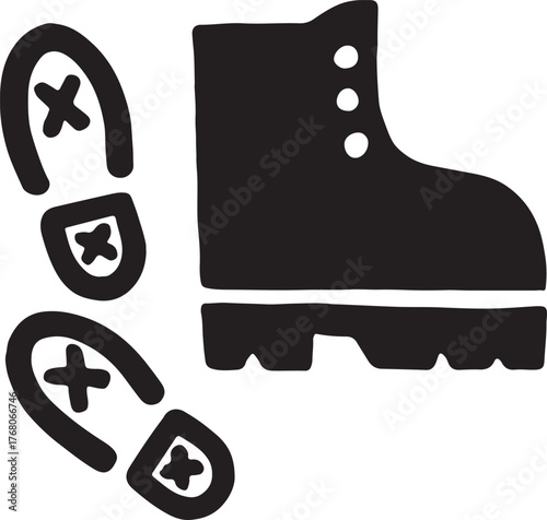 Boots and footprints doodle vector illustration, ideal for hiking, outdoor adventure, and trekking design.