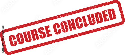 Textured rubber stamp with COURSE CONCLUDED message, representing the successful conclusion of an educational program or learning initiative