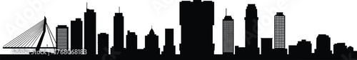 Modern city skyline silhouette with urban skyscrapers and suspension bridge vector illustration, contemporary architecture cityscape for design and decoration