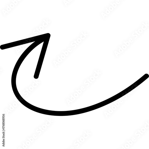 A Black Curved Arrow Pointing Upward and to the Left on a Transparent White Background with a Simple Line Drawing Style