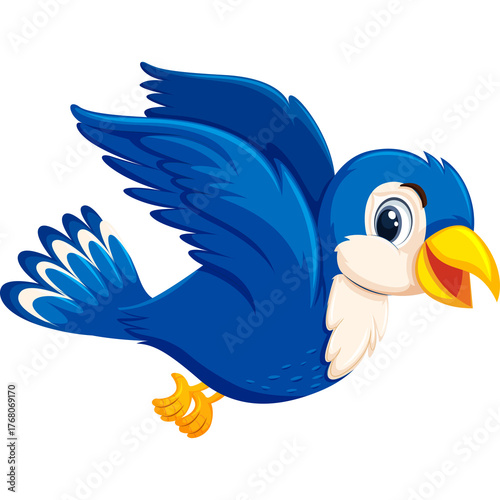 A Blue Bird With A Yellow Beak And Orange Feet Soaring Through The Air With Its Wings Spread Wide And Feathers Detailed Against A Transparent Background