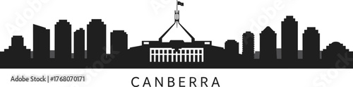 Canberra city skyline silhouette, Australia capital cityscape vector, modern architecture skyline art, Parliament House landmark, urban skyline illustration design