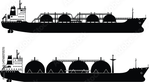 LNG gas carrier ship silhouette, liquefied natural gas tanker vector, industrial marine transport illustration, cargo vessel design, petroleum shipping concept art