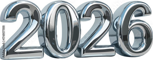 Shiny chrome 2026 new year celebration design element for holiday cards and promotions