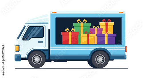 Delivery truck filled with colorful gift boxes for special occasions.