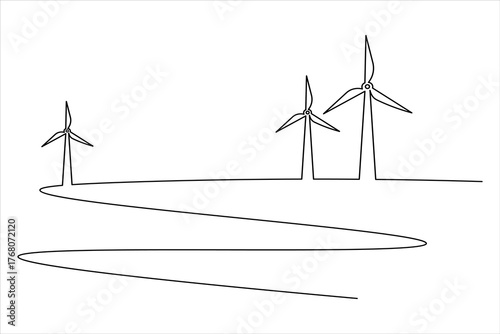 Wind turbine continuous one line drawing minimal vector icon illustration