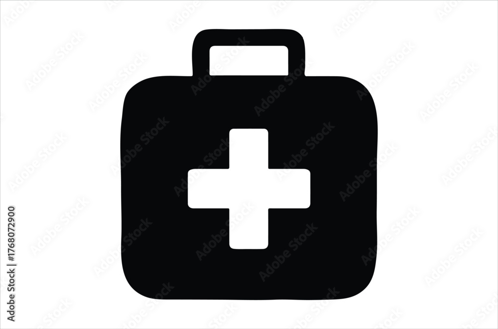 Obraz premium Simple black and white illustration of a medical first aid kit icon