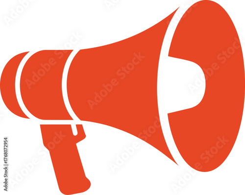Orange megaphone icon design, minimalist flat style, isolated on white background