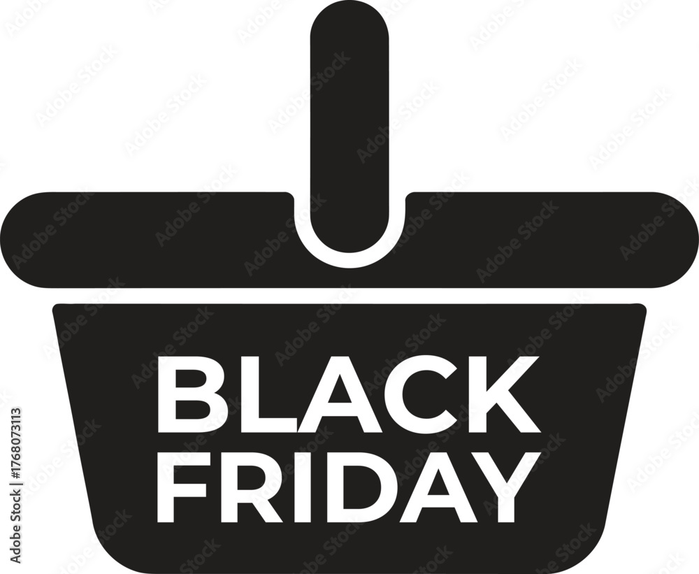 Obraz premium Black Friday shopping basket icon, minimalist design, isolated on white background