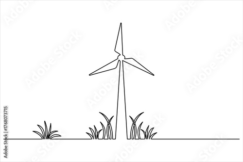 Wind turbine continuous one line drawing minimal vector icon illustration